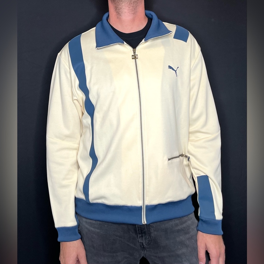 PUMA, Off-White Sweatshirt, with Muted Navy Blue Accents, Size XL